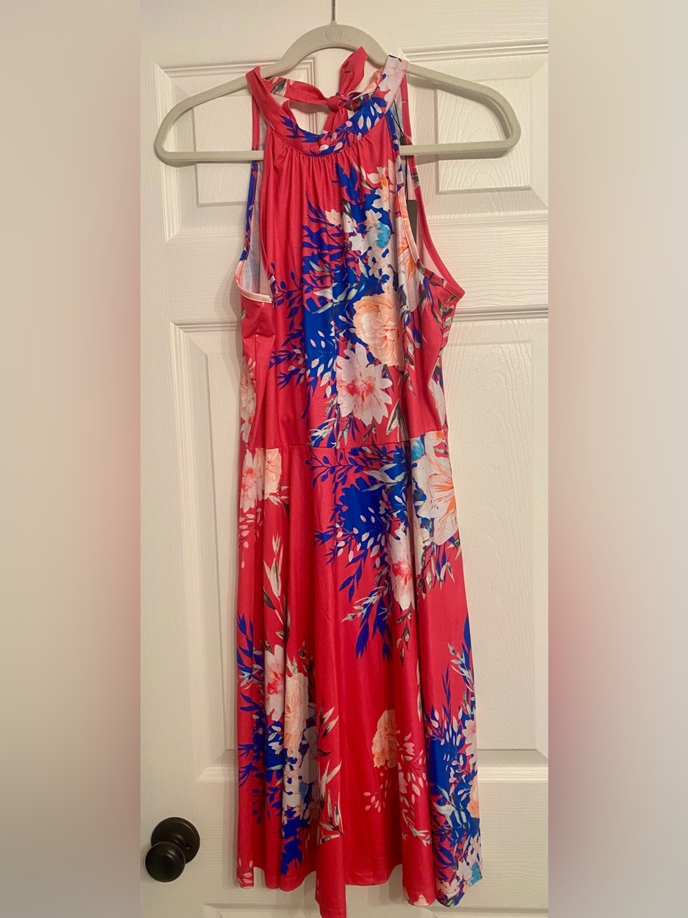 Floral Halter Swing Dress in Coral/Deep Pink